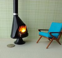 1:12 Dollhouse miniature Mid century modern fireplace MCM Black fireplace inspired by Malm fireplace Retro fireplace