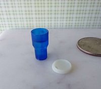 1:12 Dollhouse miniature faux blue glass tumbler filled with clear resin with removable lid REF Blue