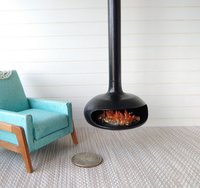 1:12 Dollhouse miniature hanging modern fireplace with battery operated flickering insert REF Black