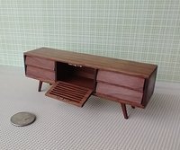 1:12 dollhouse TV canbinet in solid walnut Mid-century modern media console cabinet MCM media cabinet or lowboard cabinet