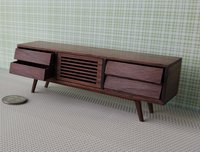 1:12 dollhouse TV canbinet in solid walnut Mid-century modern media console cabinet MCM media cabinet or lowboard cabinet