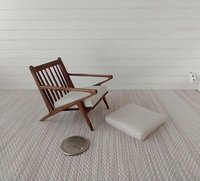 RESERVED 1:12 Dollhouse mid-century styled chair in walnut wood with Z frames Mod lounge chair MCM chair