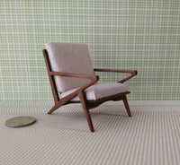 RESERVED 1:12 Dollhouse mid-century styled chair in walnut wood with Z frames Mod lounge chair MCM chair