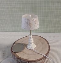 1:12 Dollhouse table lamp with translucent shade covered with handmade paper Battery operated minaiture LED console lamp with external wires