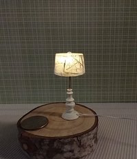 1:12 Dollhouse table lamp with translucent shade covered with handmade paper Battery operated minaiture LED console lamp with external wires