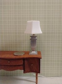 1:12 Dollhouse urn table lamp with translucent shade Accent table lamp faux brushed nickel post Battery operated LED lamp w/ external wires