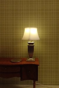 1:12 Dollhouse urn table lamp with translucent shade Accent table lamp faux brushed nickel post Battery operated LED lamp w/ external wires