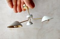 RESERVED 1:12 Dollhouse miniature mid-century modern chandelier MCM 3-light ceiling light white shades Battery operated LED miniature lamp
