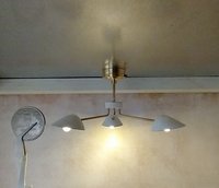 RESERVED 1:12 Dollhouse miniature mid-century modern chandelier MCM 3-light ceiling light white shades Battery operated LED miniature lamp