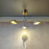 RESERVED 1:12 Dollhouse miniature mid-century modern chandelier MCM 3-light ceiling light white shades Battery operated LED miniature lamp