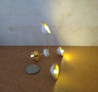 RESERVED 1:12 Dollhouse miniature mid-century modern chandelier MCM 3-light ceiling light white shades Battery operated LED miniature lamp