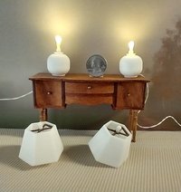 RESERVED 1:12 dollhouse table lamps with hexagonal shades (unfinished) Battery operated dollhouse table lamps on external wires Quantity A PAIR