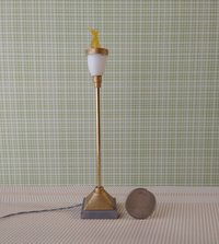 1:12 Dollhouse torch light with flickering flames Battery operated floor light brass post on faux concrete stone with external wires Price is for EACH