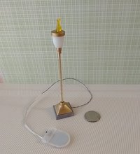 1:12 Dollhouse torch light with flickering flames Battery operated floor light brass post on faux concrete stone with external wires Price is for EACH