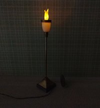 1:12 Dollhouse torch light with flickering flames Battery operated floor light brass post on faux concrete stone with external wires Price is for EACH