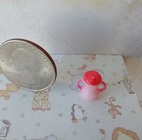 1:12 Dollhouse miniature sippy cup with easy grip handles pink bird REF Deep pink lid