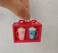 Play scale 1:6 or Barbie winter themed mug with cream lid for 12-inch dolls REF Milk white with pink cream lid
