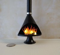 RESERVED 1:12 Dollhouse miniature Mid century modern free standing fireplace MCM Black fireplace inspired by Malm fireplace Retro fireplace REF Black