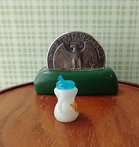 RESERVED 1:12 Dollhouse miniature white sippy cup with easy grip handles hand finished with teddy bear decal REF Blue lid