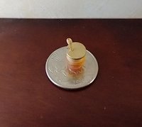 1:12 Dollhouse clear beehive honey jar with immersed wooden dipper and removable golden lid REF Golden lid