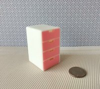 MADE TO ORDER Pink 1:12 Dollhouse 4-drawer unit storage chest of drawers with rounded corners contemporary style for mini home office or craft room REF Pink