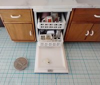1:12 Dollhouse dishwasher with two slide out racks one flatware basket and detergent holder and hinged door REF White