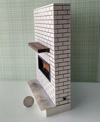 1:12 Dollhouse modern brick patterned fireplace with flickering insert slide switch battery opeated by two AAA batteries Free standing