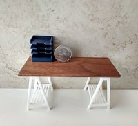 1:12 dollhouse miniature 4-tier letter paper tray organizer for desktop or craft room REF Metallic blue w notched front edges PRICE is for EACH organizer