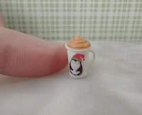 1:12 scale dollhouse winter themed mug with cream lid Hot cocoa mug in cream white REF Cream white cocoa mug