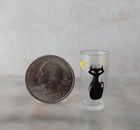 1:6 Play scale dollhouse miniature MCM themed tumbler with atomic cat and boomerang decals REF Clear