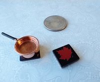 1:12 Dollhouse kitchen accessory Faux black ceramic trivet with maple leaf decal cork backing PRICE is for EACH Reference red leaf