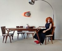 1:12 Dollhouse dining table and four chairs set in solid walnut Mid-century styled dining set
