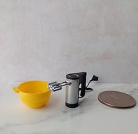 1:12 Dollhouse miniature hand mixer with power cord and plug REF Modern silver n black