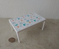 1:12 scale dollhouse patio / deck dining TABLE inspired by Richard Scultz's 1966 aluminum dining table REF clear top and MCM themed vinyl paper