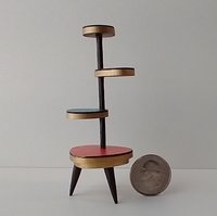 1:12 Dollhouse mid-century style plant stand inspired by Formica 4-tier plant stand with tapered legs REF Loweest coral red platform