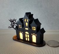 PREORDER Deposit of $1 for one unit of miniature light up halloween haunted house with leafless tree Battery operated for 1-inch scale or play scale