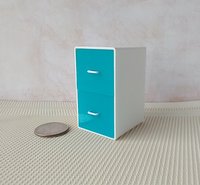 1:12 Dollhouse 2-drawer filing cabinet with rounded corners contemporary style for mini home office or craft room REF Turquoise filing