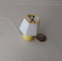 1:12 dollhouse mid-century themed table lamp with hexagonal shade Battery operated dollhouse table lamp on external wires REF Yellow vase