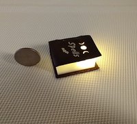Mini leather bound book of spells Battery lighted Halloween spell book Halloween decor REF Medium brown leather