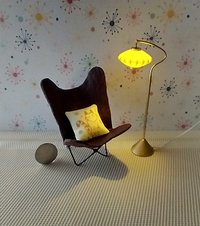 1:12 scale dollhouse mid-century style  cocoon floor lamp Inspired by a vintage Scandinavian design of the 50s Battery operated MCM lamp with external wires REF Curved post
