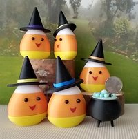 Dollhouse miniature lighted candy corn witch Battery operated Halloween decor for 1:12 or play scale REF Yellow hat trim A