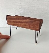1:12 Dollhouse miniature mid-century modern style writing desk in solid walnut with a working drawer and hairpin legs