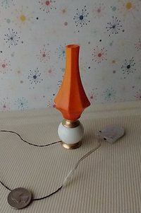 RESERVED 1:12 scale dollhouse mid-century style  large floor lamp orange cocoon Battery operated MCM lamp with external wires REF Large cocoon