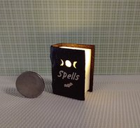 Mini leather bound book of spells Battery lighted Halloween spell book Halloween decor REF Medium brown leather