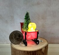 Miniature light up Santa sleigh holiday decor Battery lighted Christmas sleigh for 1-inch or half-inch scale REF Red sleigh deers decal