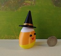 Dollhouse miniature lighted candy corn witch Battery operated Halloween decor for 1:12 or play scale REF Golden hat trim