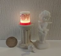 1:12 Dollhouse miniature LOVE candle sleeve or battery lighted candle holder REF LOVE on white