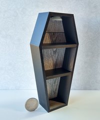 1:12 scale dollhouse miniature Halloween book shelf Black coffin display case Battery lighted Halloween display unit to showcase your mini Halloween treasures
