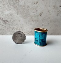 1:12 scale dollhouse oval wastebasket covered in vinyl paper - blue tiles and an atomic starburst Mid-century modern retro style wastebasket Price is for EACH