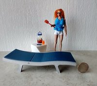 1:12 scale dollhouse chaise lounge with adjustable recline positions - for patio / deck / backyard / pool side / beach REF Blue